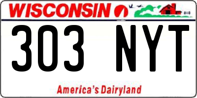 WI license plate 303NYT