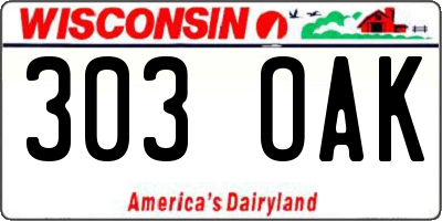 WI license plate 303OAK