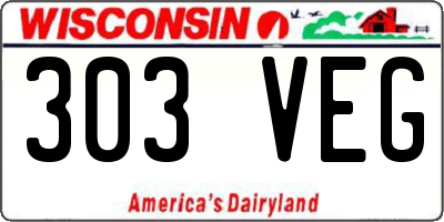 WI license plate 303VEG