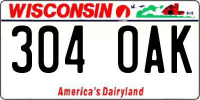 WI license plate 304OAK