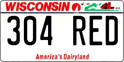 WI license plate 304RED