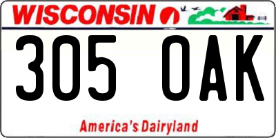 WI license plate 305OAK