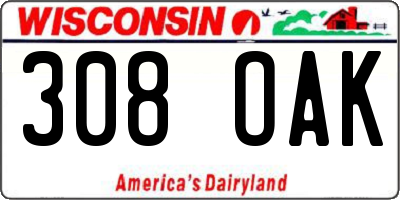 WI license plate 308OAK