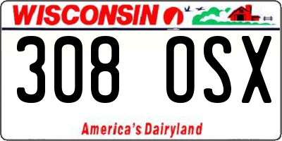 WI license plate 308OSX