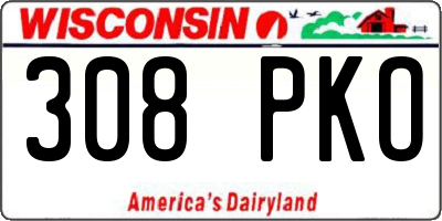 WI license plate 308PKO