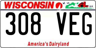 WI license plate 308VEG