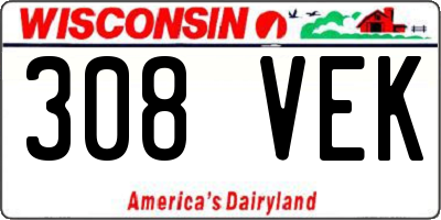 WI license plate 308VEK