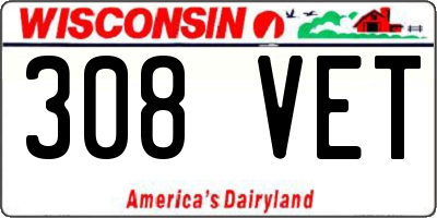 WI license plate 308VET