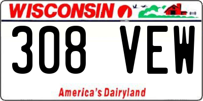 WI license plate 308VEW