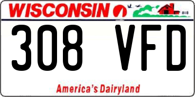 WI license plate 308VFD