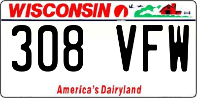 WI license plate 308VFW
