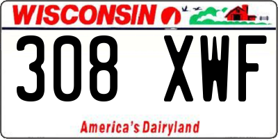 WI license plate 308XWF
