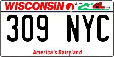WI license plate 309NYC