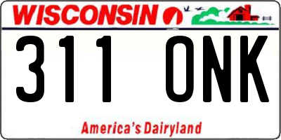 WI license plate 311ONK