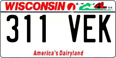 WI license plate 311VEK