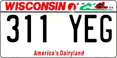 WI license plate 311YEG