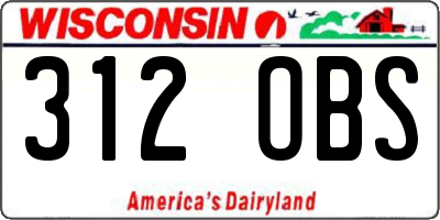 WI license plate 312OBS