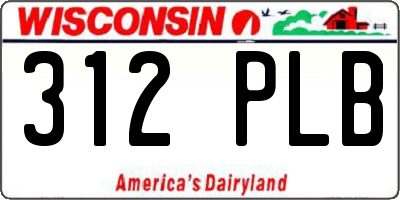 WI license plate 312PLB