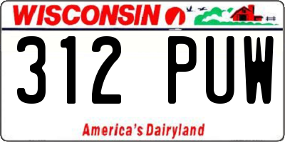 WI license plate 312PUW
