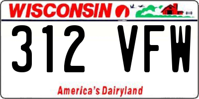 WI license plate 312VFW