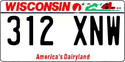 WI license plate 312XNW