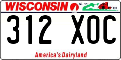 WI license plate 312XOC