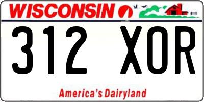 WI license plate 312XOR