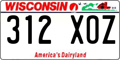 WI license plate 312XOZ