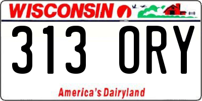 WI license plate 313ORY