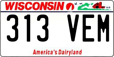 WI license plate 313VEM