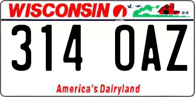 WI license plate 314OAZ