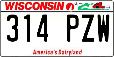 WI license plate 314PZW