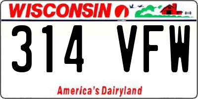 WI license plate 314VFW