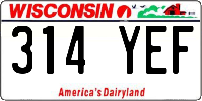 WI license plate 314YEF