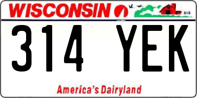 WI license plate 314YEK