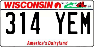 WI license plate 314YEM