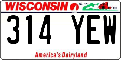 WI license plate 314YEW