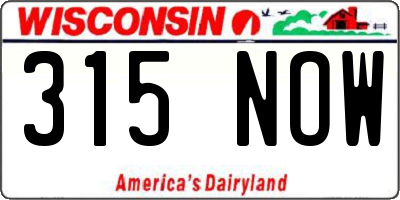 WI license plate 315NOW