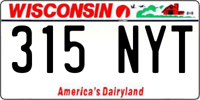 WI license plate 315NYT
