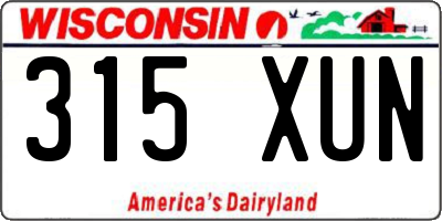 WI license plate 315XUN