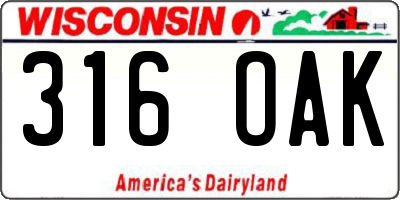 WI license plate 316OAK