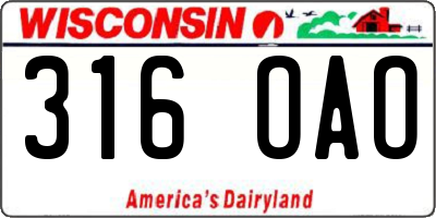 WI license plate 316OAO