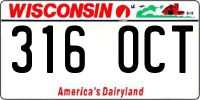 WI license plate 316OCT