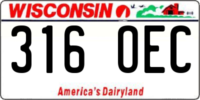WI license plate 316OEC