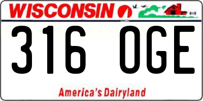 WI license plate 316OGE