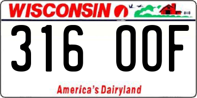 WI license plate 316OOF