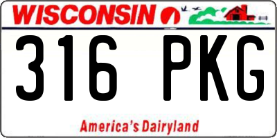 WI license plate 316PKG