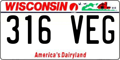 WI license plate 316VEG
