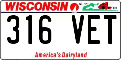 WI license plate 316VET