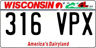 WI license plate 316VPX